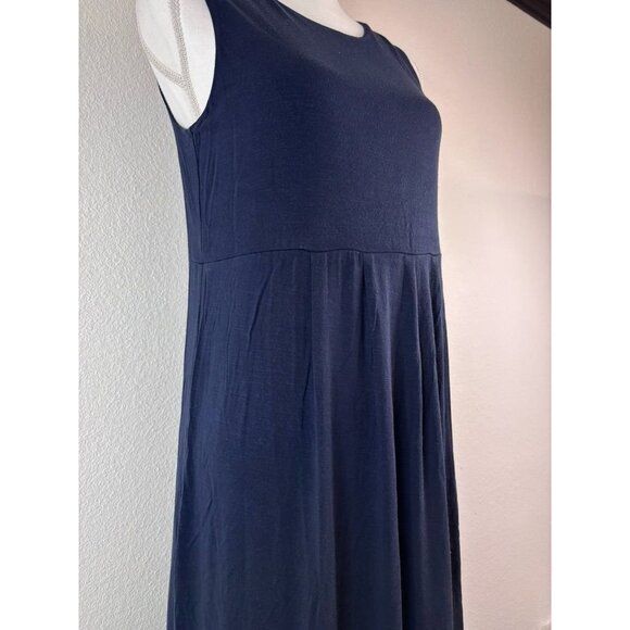 J. Jill women's small navy jersey knit‎ pleated maxi dress casual flowy stretch - Picture 3 of 7